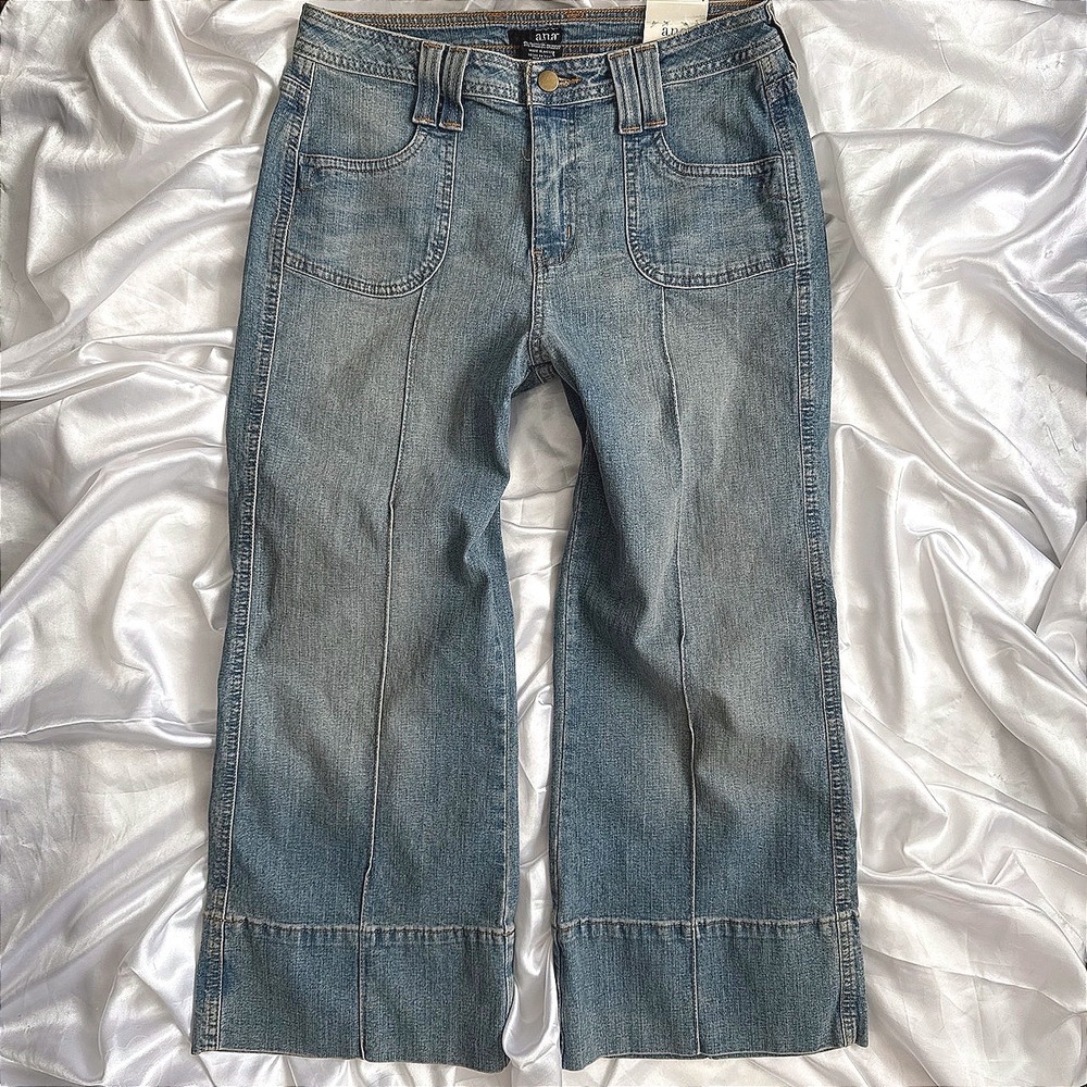 ana A New Approach Medium Wash Wide Leg Utility Crop Jeans Seam Detail NWT